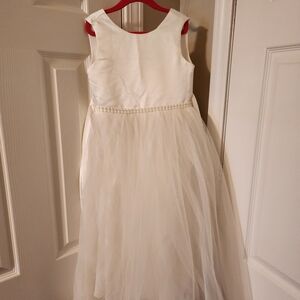 Ivory Tulle Flower Girl Dress with Pearl Waist